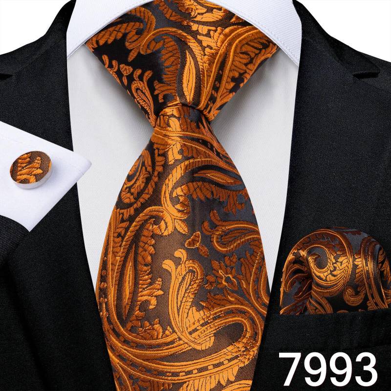 Mode Herren Orange Plaids Seide Krawatte Einstecktuch Manschettenknöpfe Set für Hochzeit Business Party N-7993 von Joom DACH