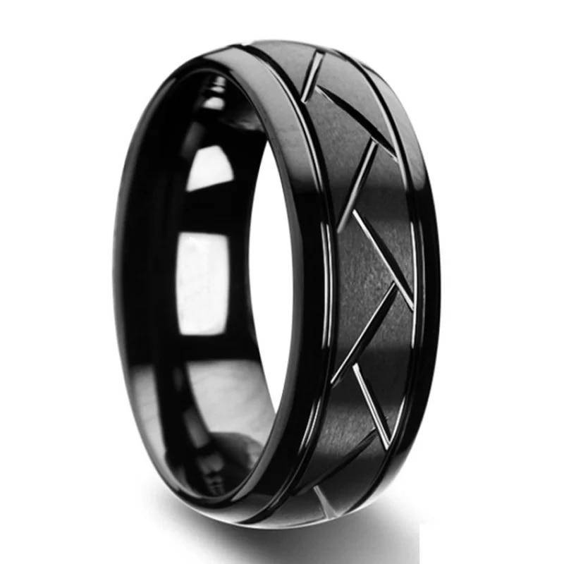 Mode Herren Silber Farbe Schwarz Edelstahl Ring Groove Multi-Facetten Ring Für Männer Frauen Verlobungsring Jahrestag Geschenke 13 von Joom DACH