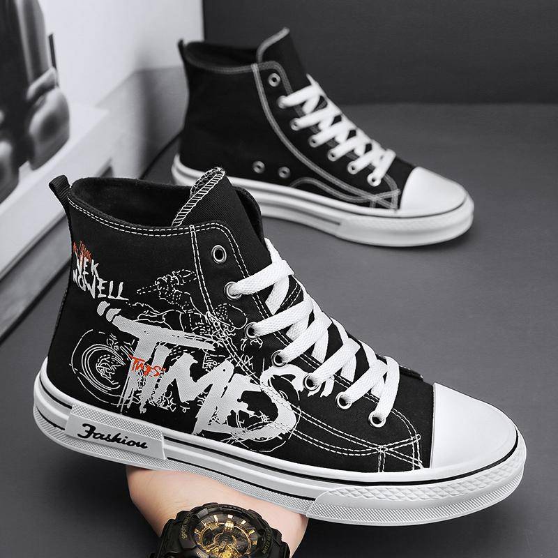 Mode Herren Trend High Top Canvas Skateboarding Atmungsaktive Schuhe Studenten Jungen Männlich Beliebte Casual Weiche Sohle Laufschuhe Für Teenager 44 schwarz von Joom DACH