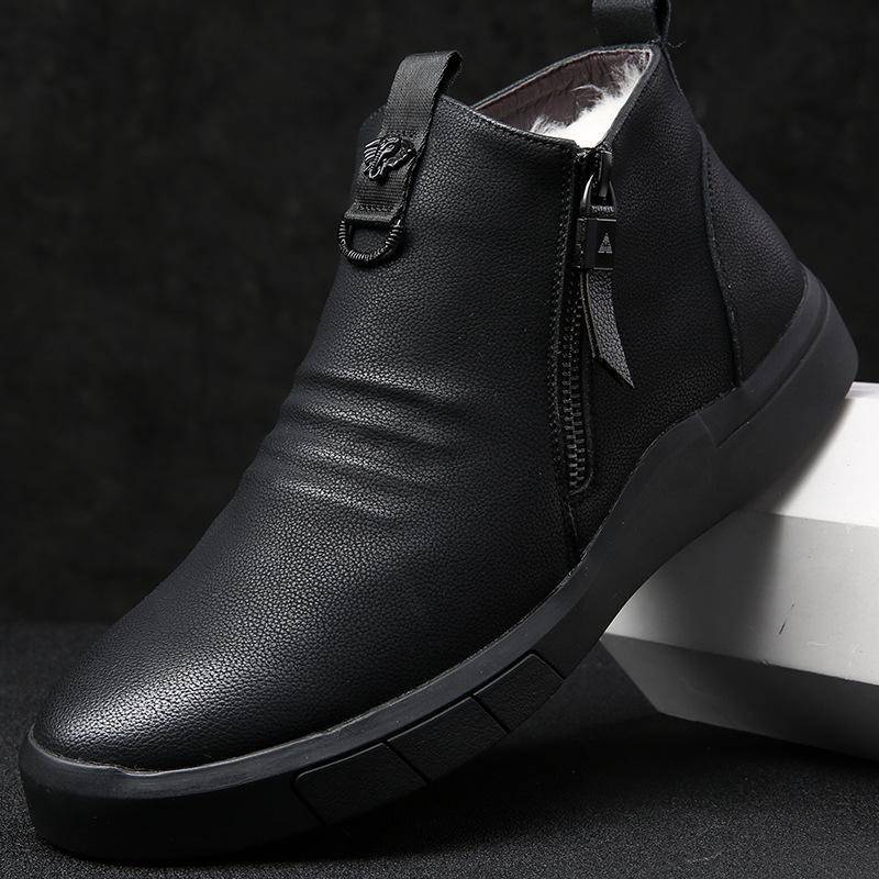 Mode Herrenschuhe Echtes Leder 100% Wollfutter Winter Super Warm Halten Outdoor Stiefeletten Schneestiefel Herren Chelsea Schuh Freizeitschuhe 40 von Joom DACH