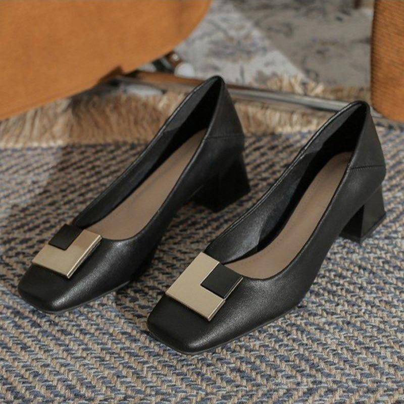 Mode High Heels Frauen Party Schuhe Elegante Büro Dame Schuhe Marke Frauen Mittleren Quadratischen Absatz 4 cm 38 schwarz von Joom DACH