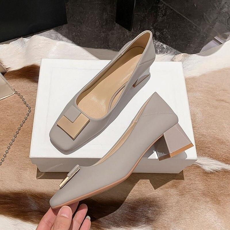 Mode High Heels Frauen Party Schuhe Elegante Büro Dame Schuhe Marke Frauen Mittleren Quadratischen Absatz 4 cm 38 grau von Joom DACH