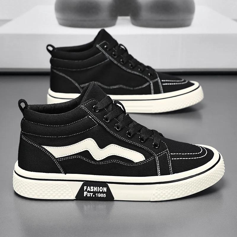 Mode High Top Herren Freizeitschuhe Bequeme Flache Stiefel Sneakers Herren Canvas Schuhe Leichte Flats Studenten Walking Sportschuhe 40 von Joom DACH