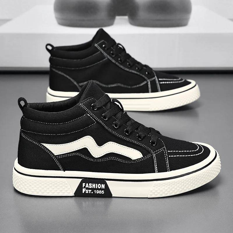 Mode High Top Herren Freizeitschuhe Bequeme Flache Stiefel Sneakers Herren Canvas Schuhe Leichte Flats Studenten Walking Sportschuhe 40 von Joom DACH