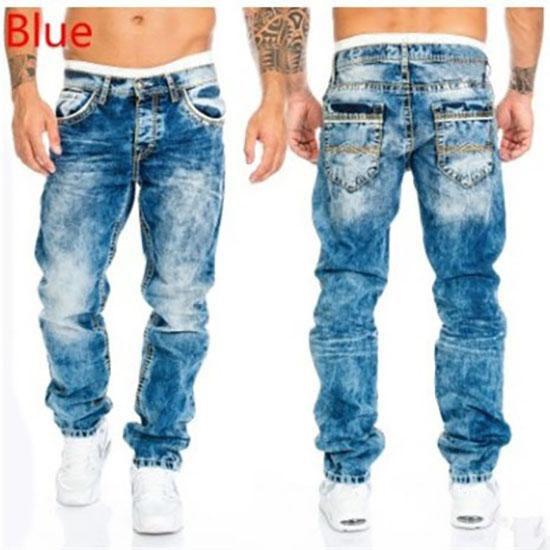 Mode Hip Hop Blaue Straight Jeans Herren Baggy Hosen Retro Streetwear Waschung Mann Locker Weites Bein Denim Hose M blau von Joom DACH