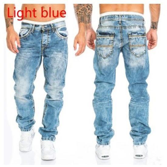 Mode Hip Hop Blaue Straight Jeans Herren Baggy Hosen Retro Streetwear Waschung Mann Locker Weites Bein Denim Hose XL hellblaue von Joom DACH