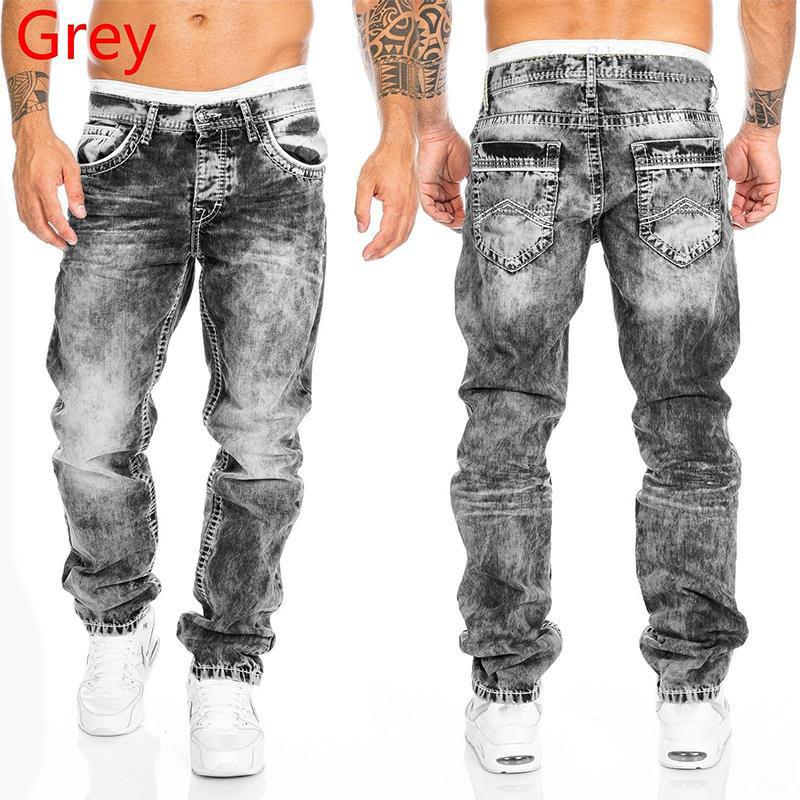Mode Hip Hop Blaue Straight Jeans Herren Baggy Hosen Retro Streetwear Waschung Mann Locker Weites Bein Denim Hose XXL grau von Joom DACH