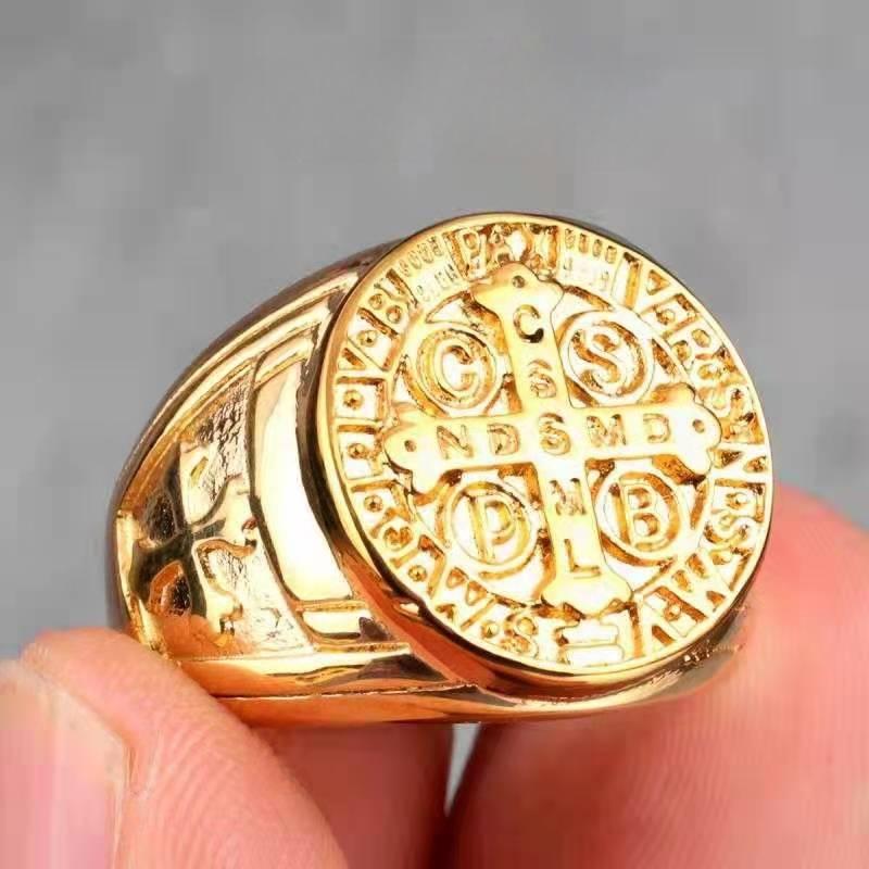Mode Hip-Hop Männer Kreuz Ring Gold Luxus Titan Stahl Fingerring für Männer Punk Schmuck Jungen Streetwear Zubehör 13 gold von Joom DACH