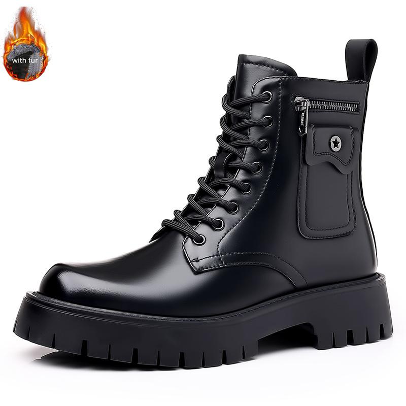 Mode Hochwertige Männer Weiße Stiefel 2024 Mode Zip Design herren Leder Boot Anti-slip Lace-up Mann plateaustiefel Botas Para Hombre 41 von Joom DACH