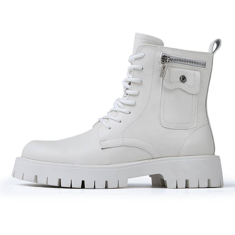 Mode Hochwertige Männer Weiße Stiefel 2024 Mode Zip Design herren Leder Boot Anti-slip Lace-up Mann plateaustiefel Botas Para Hombre 43 von Joom DACH