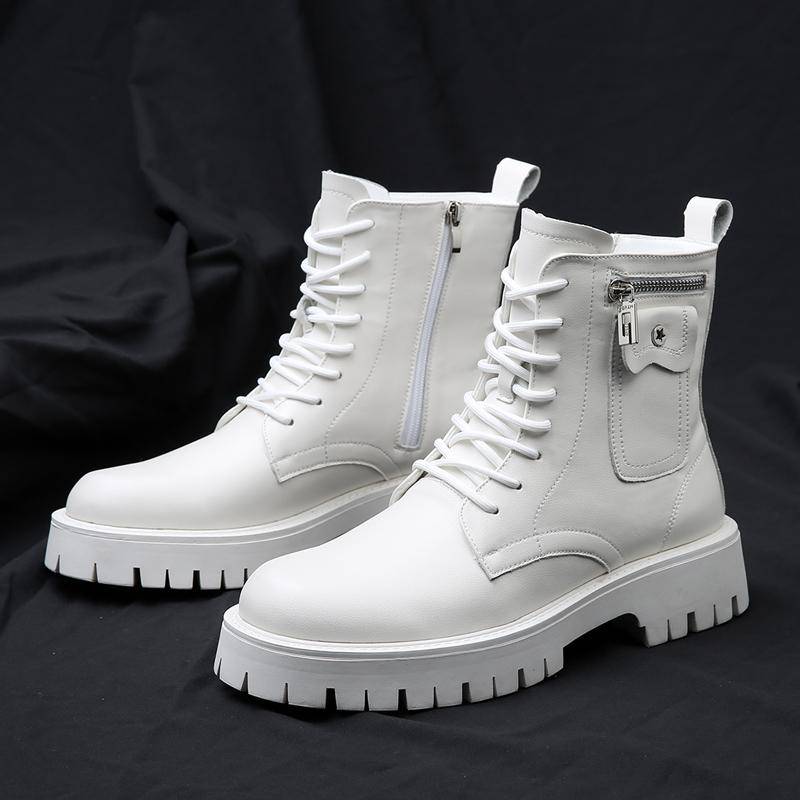 Mode Hochwertige Männer Weiße Stiefel 2024 Mode Zip Design herren Leder Boot Anti-slip Lace-up Mann plateaustiefel Botas Para Hombre 44 von Joom DACH