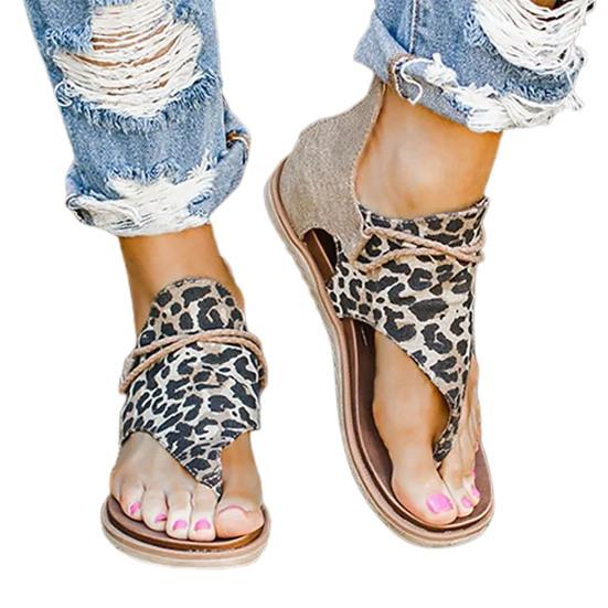 Mode Im Freien 1 Paar Zurück Zipper Wohnungen Ferse Offene spitze Strand Sandalen Leopard Patchwork Clip-Toe Frauen Schuhe Wanderschuhe 40 von Joom DACH