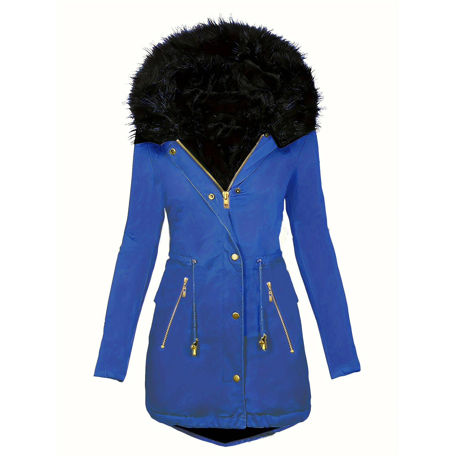 Mode Jacke Parka Damen Samt Parka Mantel Dick Warm Winter M blau von Joom DACH