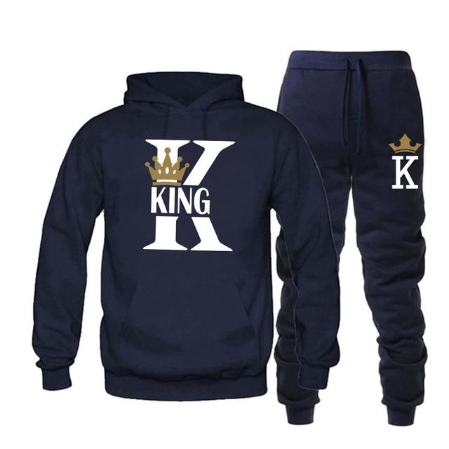 Mode Jogginganzüge Liebhaber Paar Sportwear Set König Königin Gedruckt Hoodie und Hosen 2 Stücke Set Plus Größe Männer Frauen Trainingsanzüge 3XL von Joom DACH