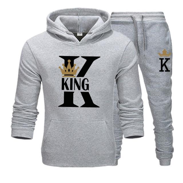 Mode Jogginganzüge Liebhaber Paar Sportwear Set König Königin Gedruckt Hoodie und Hosen 2 Stücke Set Plus Größe Männer Frauen Trainingsanzüge M von Joom DACH