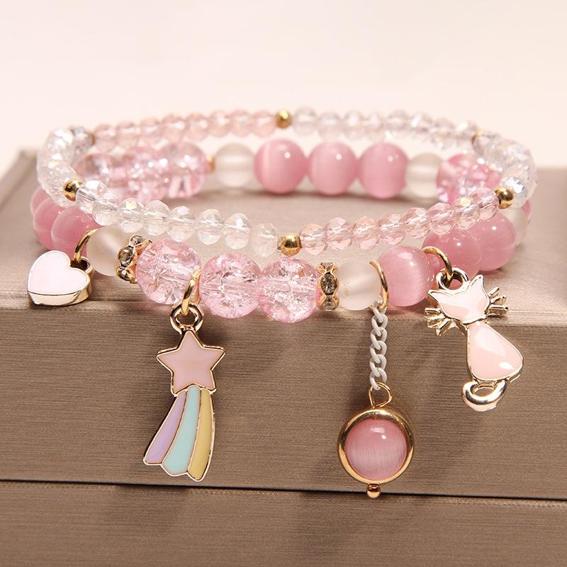Mode Katze Anhänger Kristall Armband Weibliche Einfache Student der Mädchen Beste Freund Armband Schmuck Geschenk rosa von Joom DACH