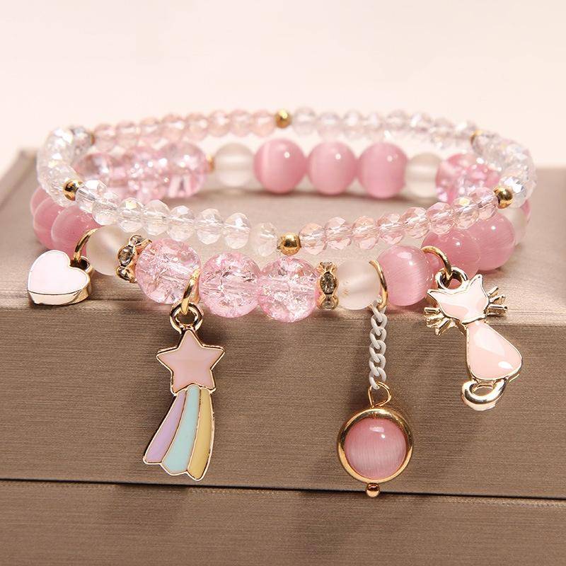 Mode Katze Anhänger Kristall Armband Weibliche Einfache Student der Mädchen Beste Freund Armband Schmuck Geschenk rosa von Joom DACH