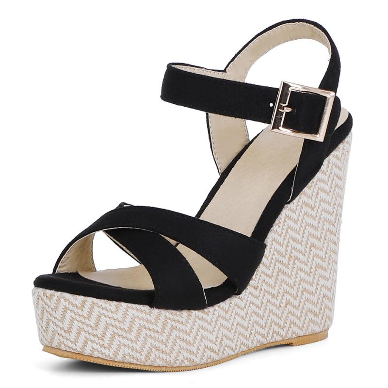 Mode Keil Sommer Sandalen Schuhe Für Frauen Mode Heels Gladiator Sandale Plattform Casual Party Schuhe Weibliche Flip-Flops Große Größe 44 45 schwarz von Joom DACH