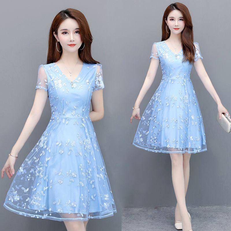 Mode Kleid Bestickt Blumen Kleid Fee Kleid Mittellangen Junge Schöne Mode Frauen Rock XL himmelblaue von Joom DACH