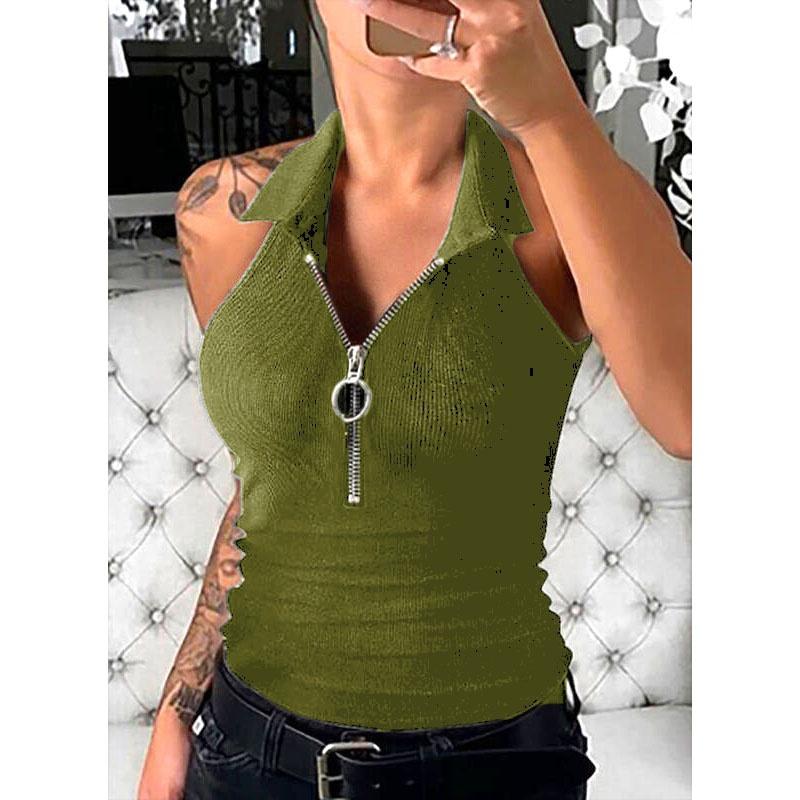Mode Kleidung frauen Sommer Tops Casual Ärmellose Blusen Gestrickte Tops Club Tragen Tank Tops Damen Tiefem V-ausschnitt Zipper Tops 2XL von Joom DACH