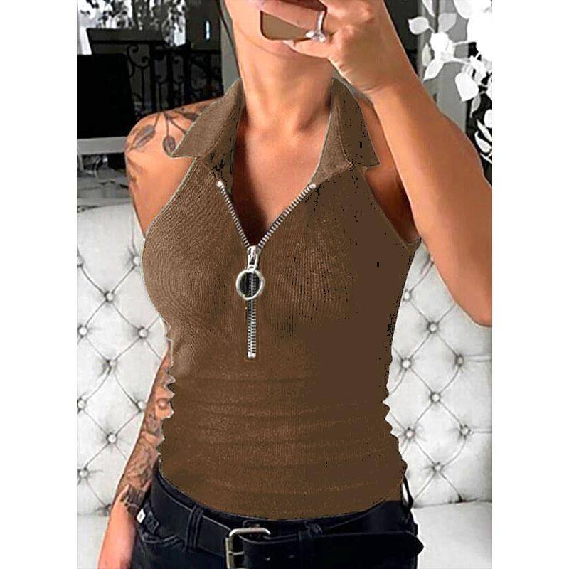 Mode Kleidung frauen Sommer Tops Casual Ärmellose Blusen Gestrickte Tops Club Tragen Tank Tops Damen Tiefem V-ausschnitt Zipper Tops 2XL von Joom DACH