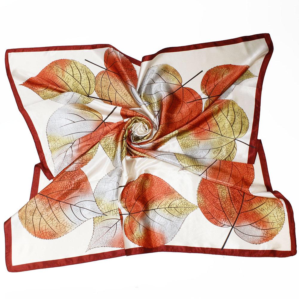Mode Kopftuch Seide Satin Hijab Schal Für Frauen Blätter Drucken Schal Tasche Schal 90*90 cm Quadratische Tücher und Wraps Hals Schals von Joom DACH