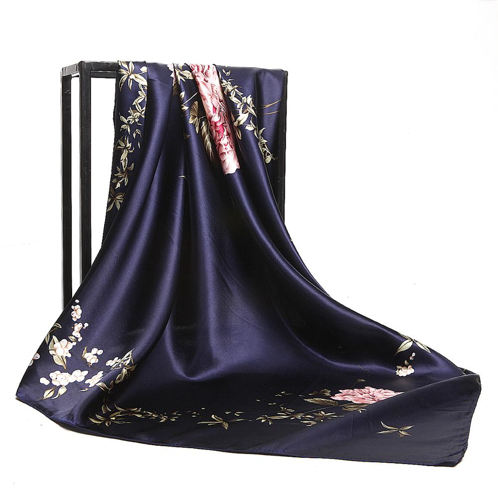Mode Kopftuch Seide Satin Hijab Schal Für Frauen Blätter Drucken Schal Tasche Schal 90*90 cm Quadratische Tücher und Wraps Hals Schals von Joom DACH