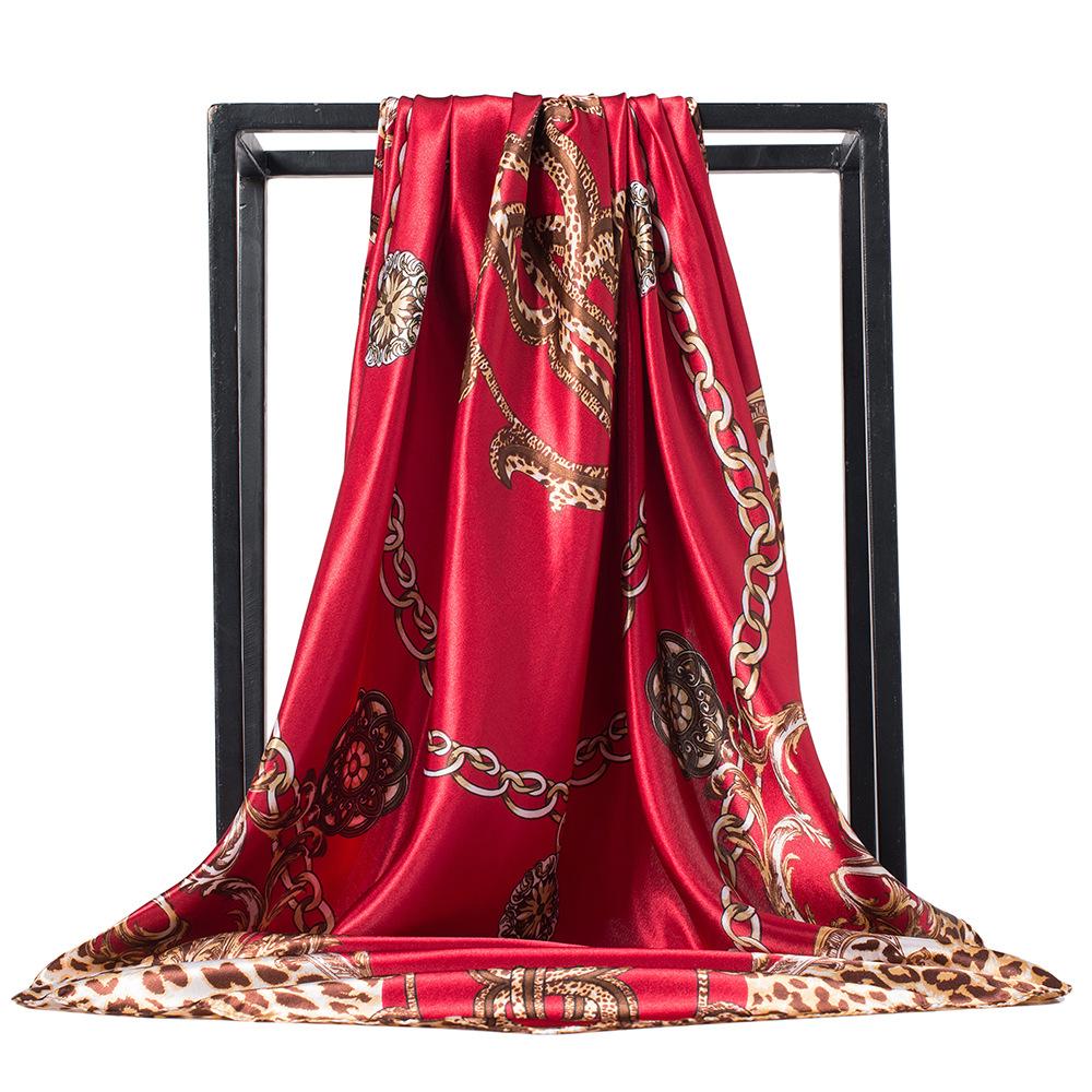 Mode Kopftuch Seide Satin Hijab Schal Für Frauen Blätter Drucken Schal Tasche Schal 90*90 cm Quadratische Tücher und Wraps Hals Schals von Joom DACH