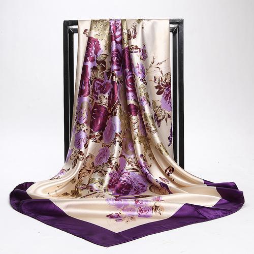 Mode Kopftuch Seide Satin Hijab Schal Für Frauen Blätter Drucken Schal Tasche Schal 90*90 cm Quadratische Tücher und Wraps Hals Schals von Joom DACH