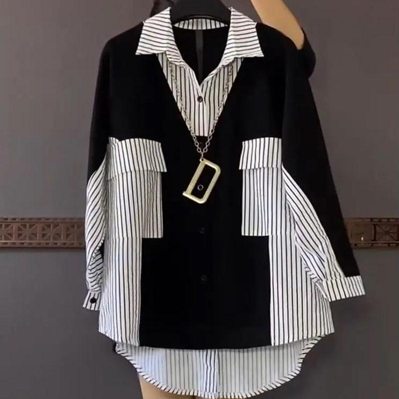 Mode Koreanische Gestreiften Patchwork Hemd Weibliche Casual Langarm Alle-spiel Lose einreiher Bluse frauen Kleidung XXXL schwarz Mode Koreanische Gestreiften Patchwork Hemd Weibliche Casual Langarm Alle-spiel Lose einreiher Bluse frauen Kleidung XXXL schwarz von Joom DACH