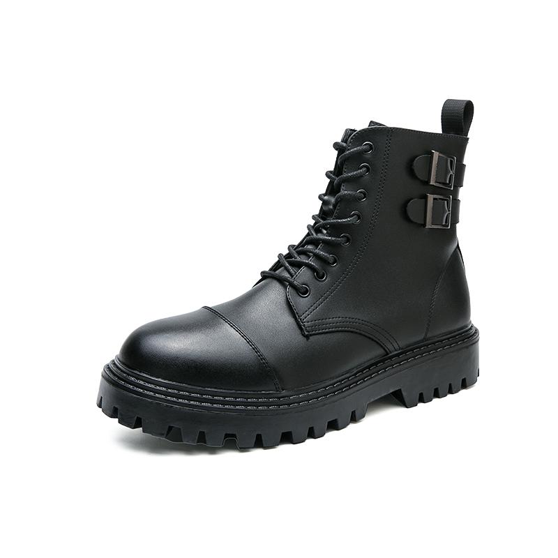 Mode Koreanische version männer high top leder schuhe Trendy männlichen stil Täglichen party outdoor freizeit business dicken sohlen männer stiefel 45 schwarz von Joom DACH