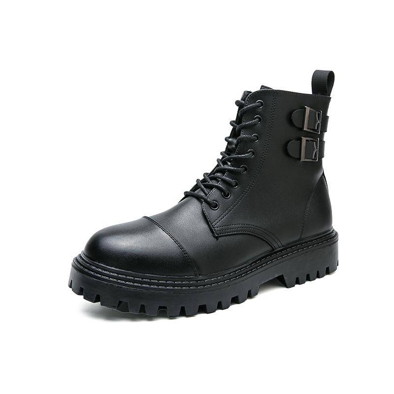 Mode Koreanische version männer high top leder schuhe Trendy männlichen stil Täglichen party outdoor freizeit business dicken sohlen männer stiefel 45 schwarz von Joom DACH