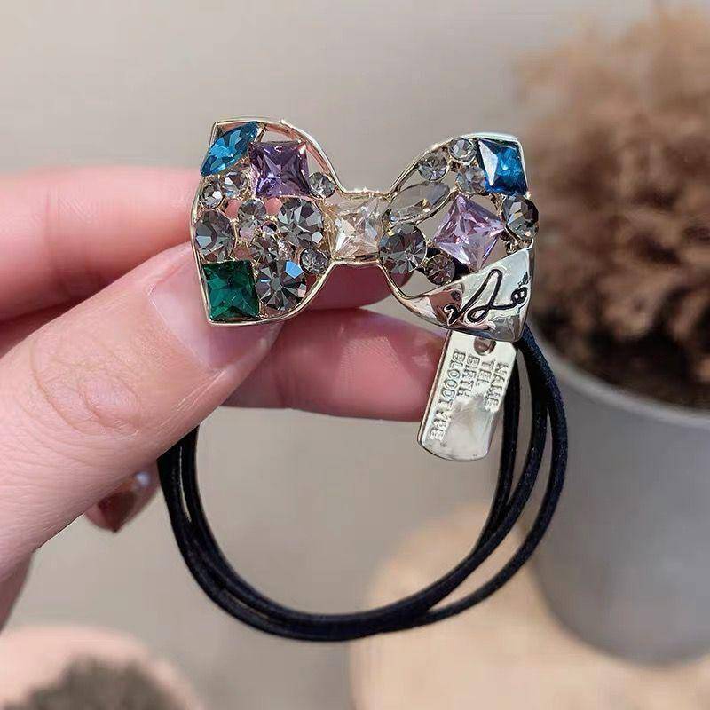 Mode Kristall Strass Haar Seil Frauen Krawatte Haar Gummiband Pferdeschwanz Haar Ring Einfache Retro Haar Krawatte Haar Zubehör multicolour bow von Joom DACH