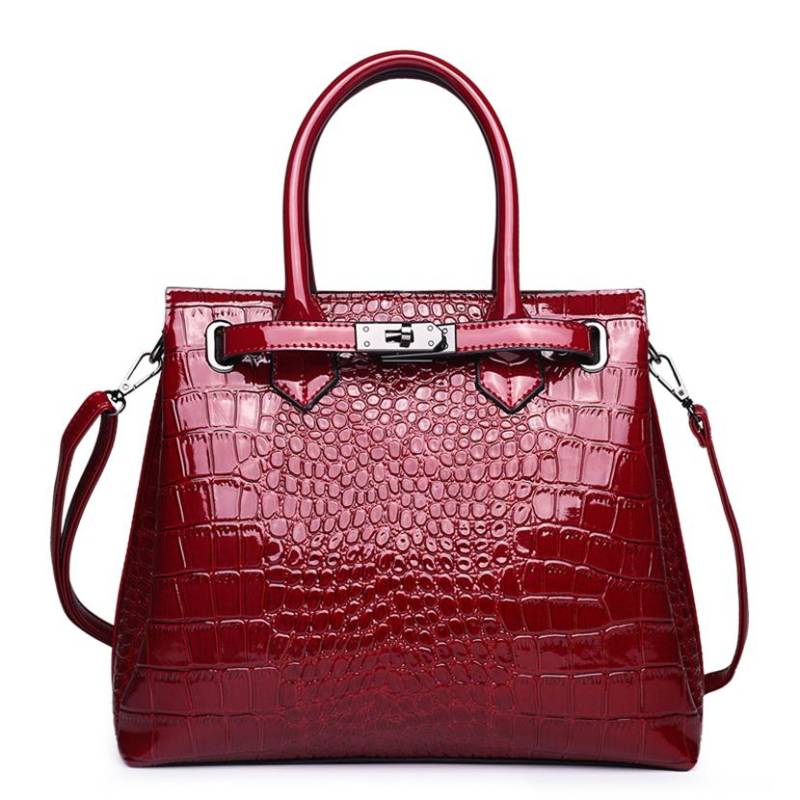 Mode Krokodil Muster Frauen Handtaschen Luxus Frauen Taschen Designer Große Einkaufstasche Marke Leder Schulter Umhängetaschen für Frauen L30xW12xH25cm rot von Joom DACH
