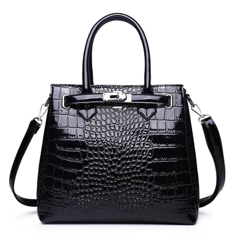 Mode Krokodil Muster Frauen Handtaschen Luxus Frauen Taschen Designer Große Einkaufstasche Marke Leder Schulter Umhängetaschen für Frauen L30xW12xH25cm schwarz von Joom DACH