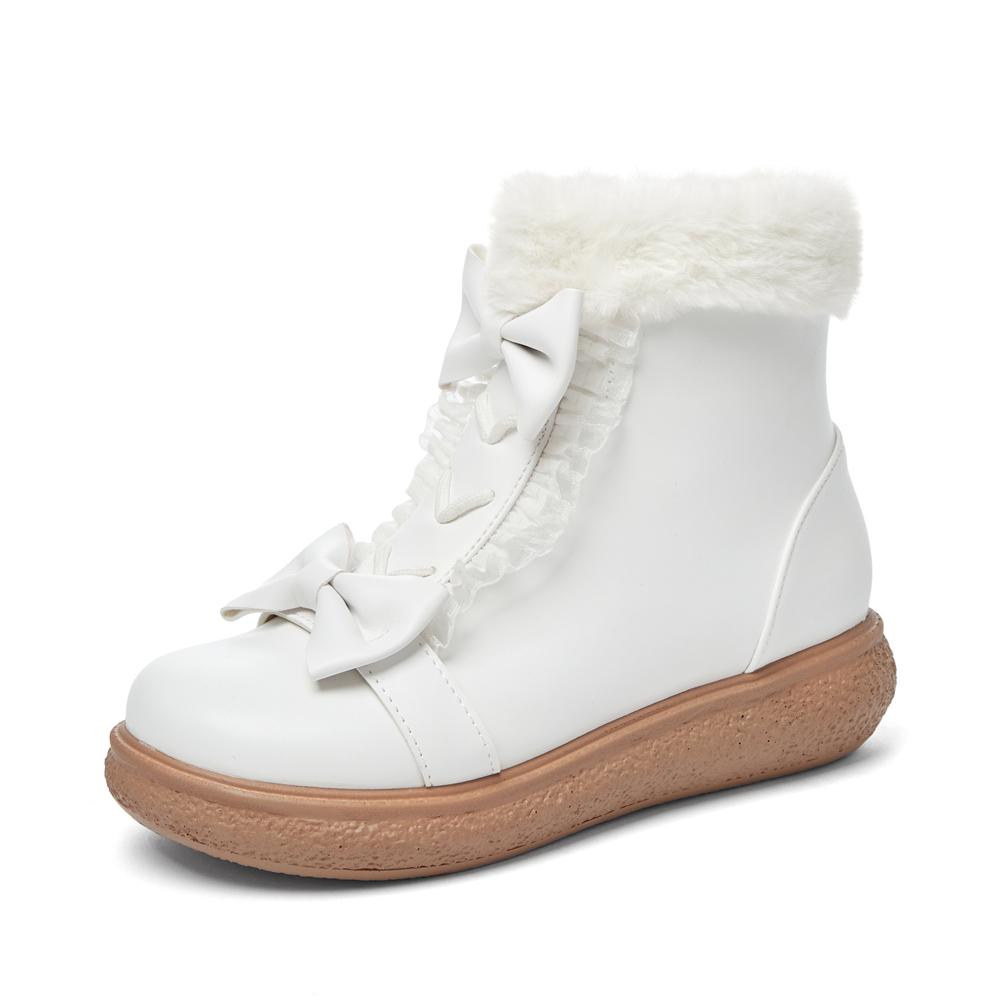 Mode Kunstfell Winter Lolita Mädchen Stiefel PU Leder Warme Plüschstiefel Rutschfest Vintage Mode Plüschstiefel Für Große Mädchen 31-43 38 weiß von Joom DACH