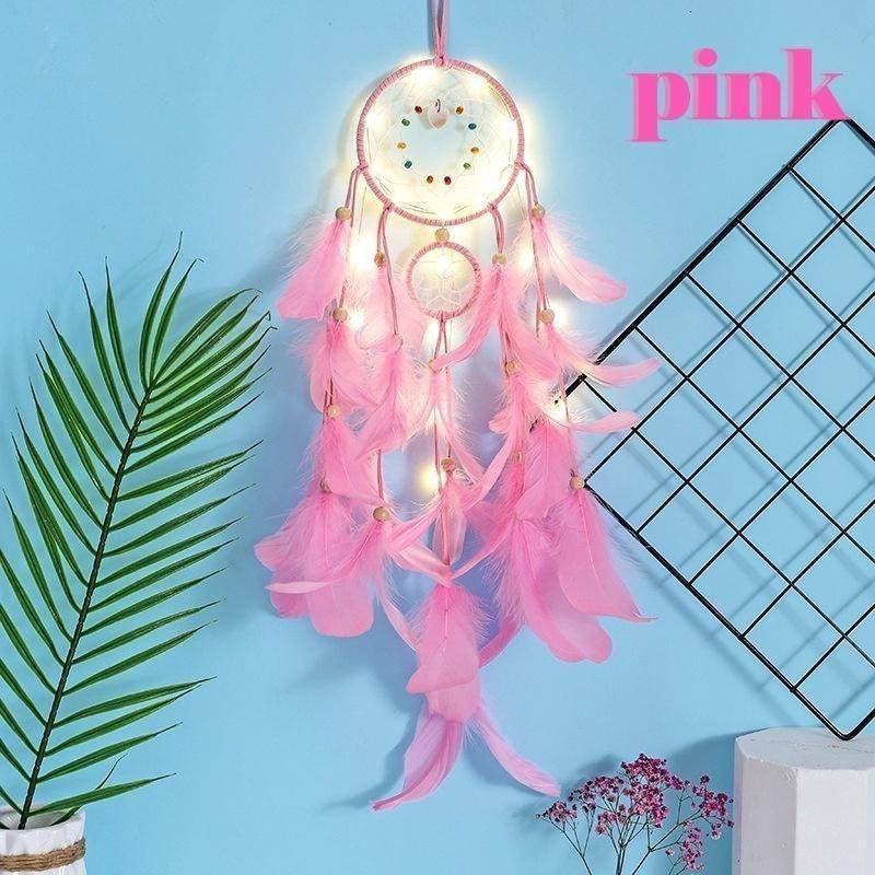 Mode LED Handwerk Beleuchtung Traumfänger Feder Dreamcatcher Mädchen Zimmer Glocke Schlafzimmer Romantische hängende Dekoration Ornament Wolf Dreamcatcher ZPG with light rosa von Joom DACH
