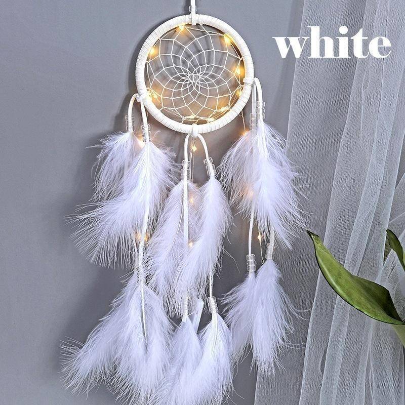Mode LED Handwerk Beleuchtung Traumfänger Feder Dreamcatcher Mädchen Zimmer Glocke Schlafzimmer Romantische hängende Dekoration Ornament Wolf Dreamcatcher ZPG with light weiß von Joom DACH