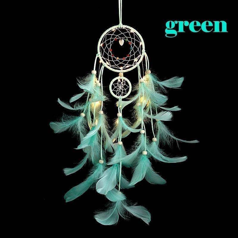 Mode LED Handwerk Beleuchtung Traumfänger Feder Dreamcatcher Mädchen Zimmer Glocke Schlafzimmer Romantische hängende Dekoration Ornament Wolf Dreamcatcher ZPG with light grün von Joom DACH