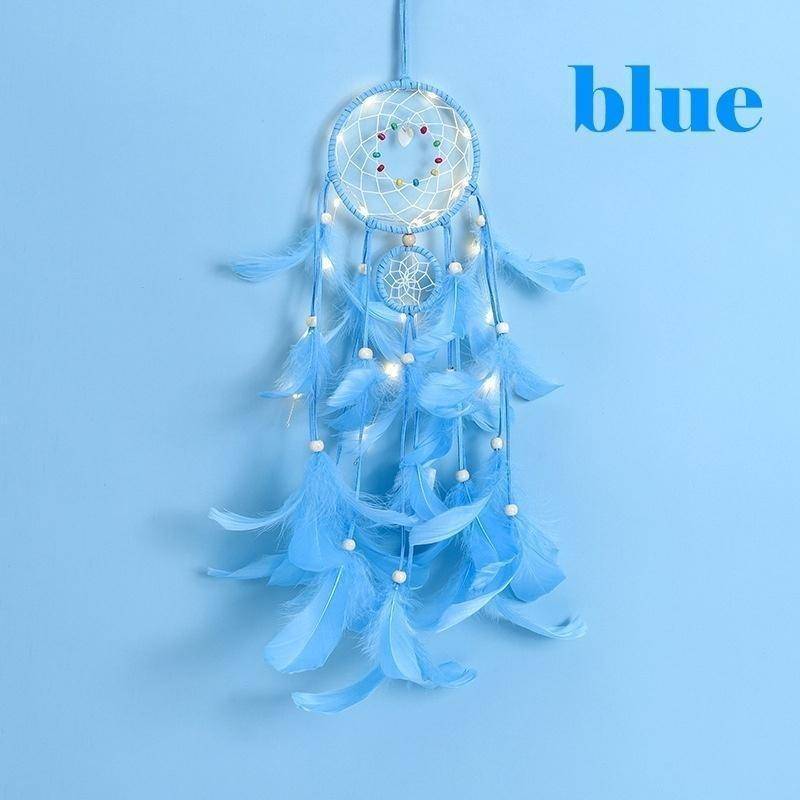Mode LED Handwerk Beleuchtung Traumfänger Feder Dreamcatcher Mädchen Zimmer Glocke Schlafzimmer Romantische hängende Dekoration Ornament Wolf Dreamcatcher ZPG with light blau von Joom DACH