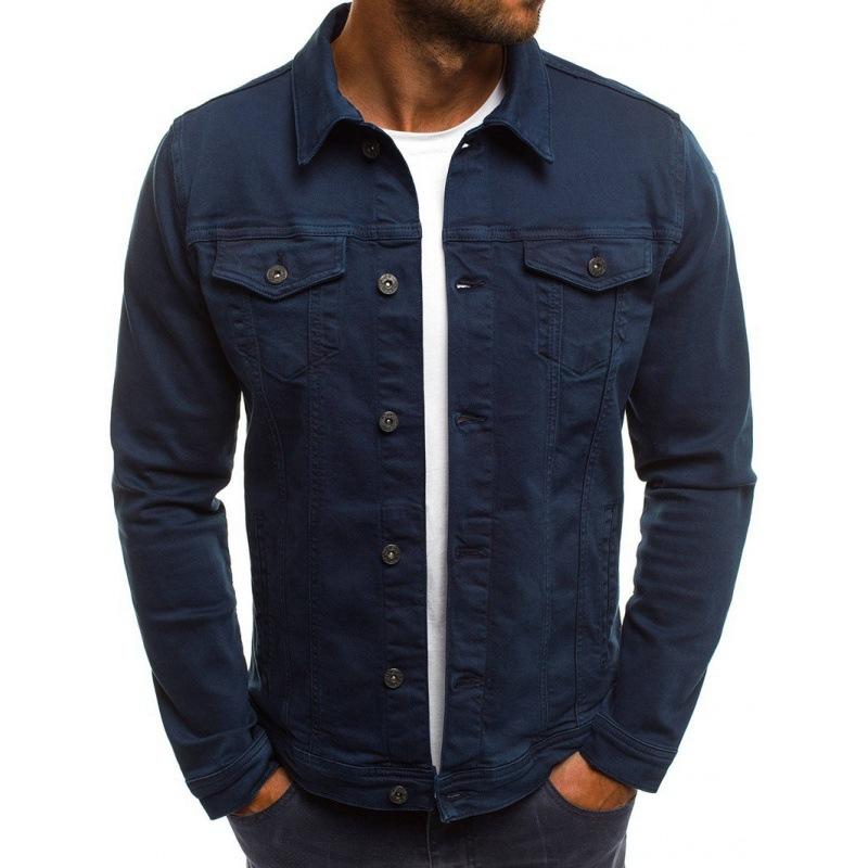 Mode Lässig Denim Jacke Frühling Herbst männer Drehen Unten Kragen Einreiher Feste Mantel Täglichen Tops L von Joom DACH