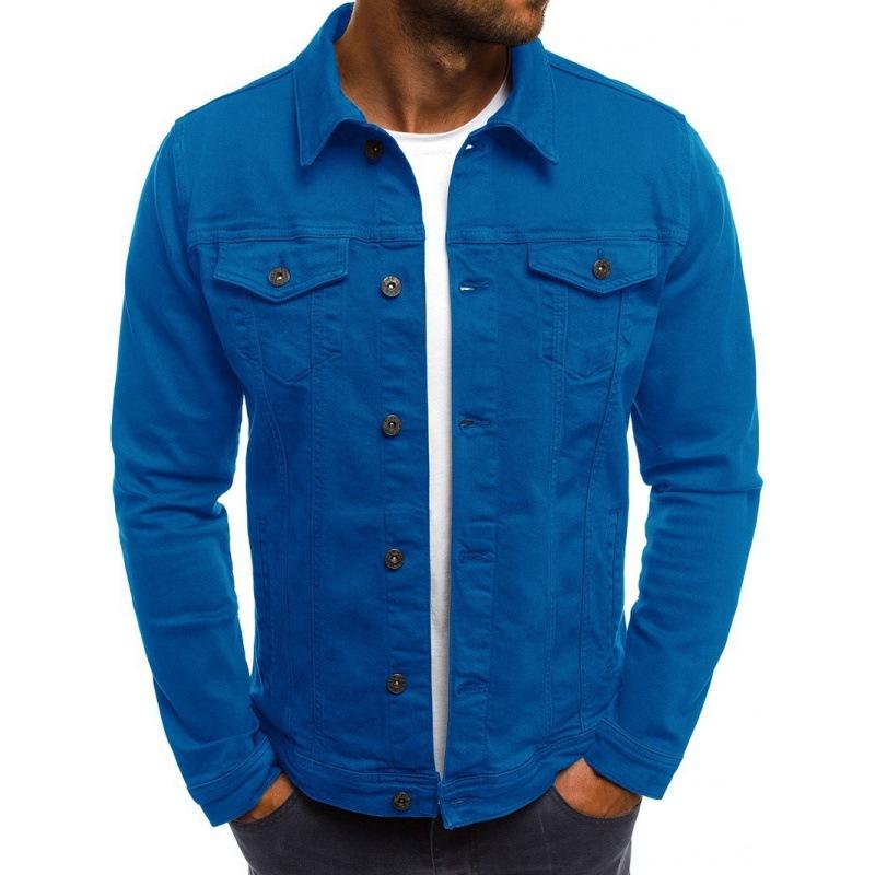 Mode Lässig Denim Jacke Frühling Herbst männer Drehen Unten Kragen Einreiher Feste Mantel Täglichen Tops M blau von Joom DACH