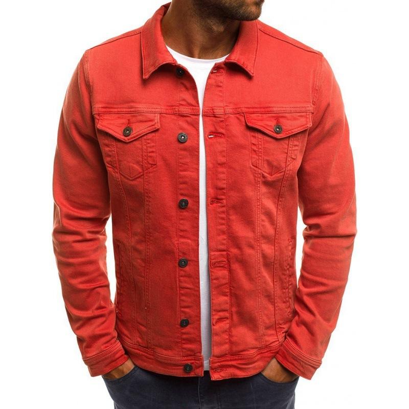 Mode Lässig Denim Jacke Frühling Herbst männer Drehen Unten Kragen Einreiher Feste Mantel Täglichen Tops M rot von Joom DACH