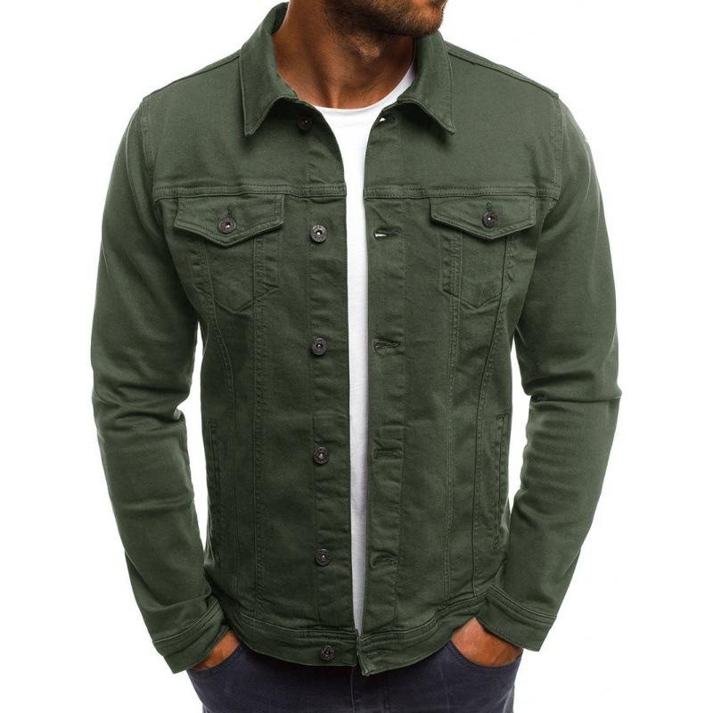 Mode Lässig Denim Jacke Frühling Herbst männer Drehen Unten Kragen Einreiher Feste Mantel Täglichen Tops M armee grüne von Joom DACH