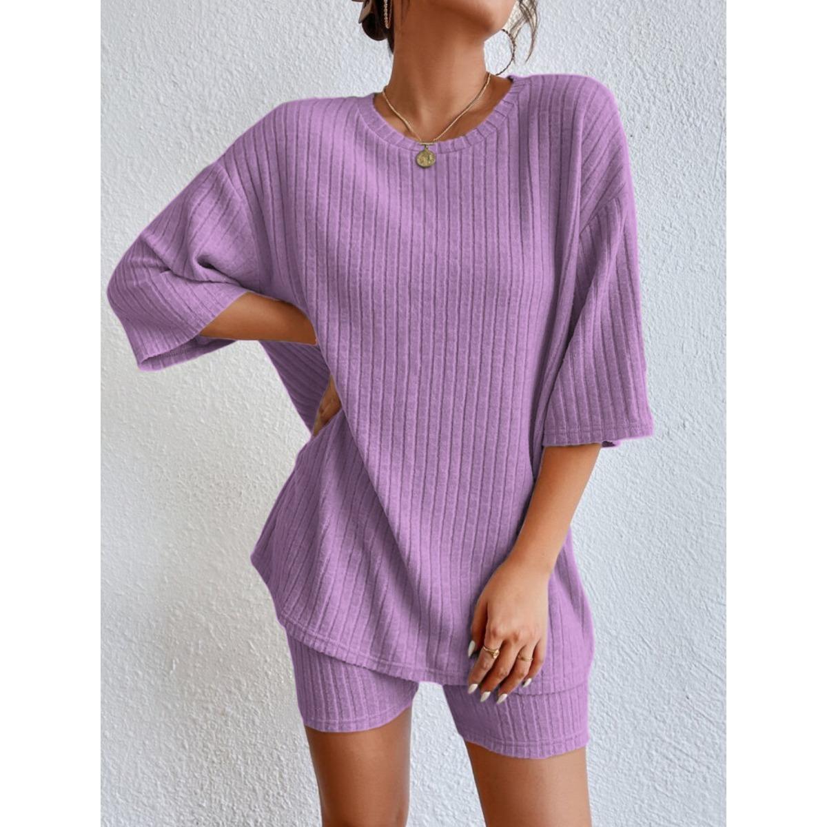 Mode Lässig Volltonfarbe Frühling Rundhals Lose Damen Shorts Set L lavendel Mode Lässig Volltonfarbe Frühling Rundhals Lose Damen Shorts Set L lavendel von Joom DACH