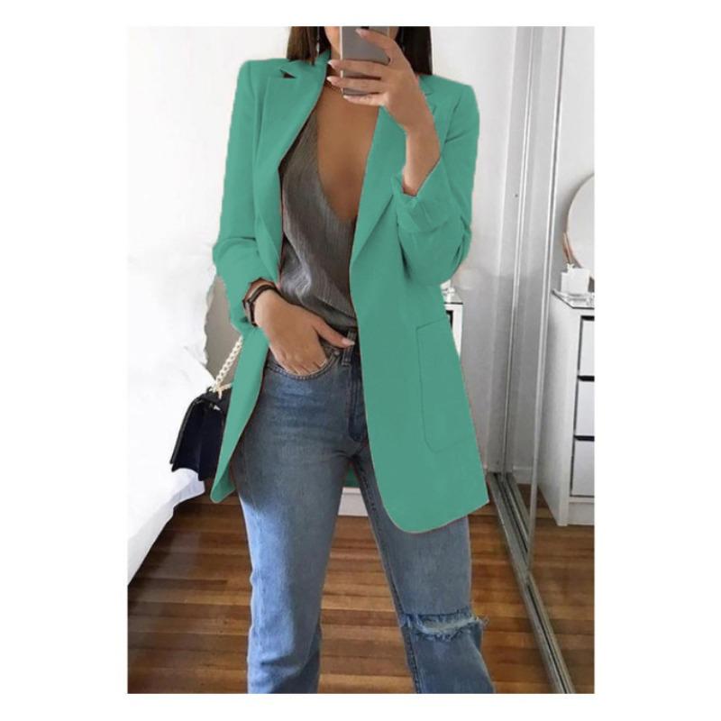 Mode Lässiger Revers Langarm Strickjacke Damen Anzugjacke Übergröße Slim Fit Frühling und Herbst Anzugkragen Elegant Büro Lange Mäntel Einfarbig Kleidung 3XL grün von Joom DACH