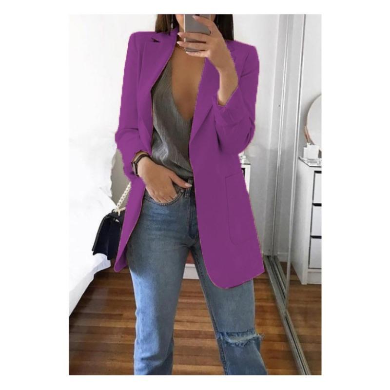 Mode Lässiger Revers Langarm Strickjacke Damen Anzugjacke Übergröße Slim Fit Frühling und Herbst Anzugkragen Elegant Büro Lange Mäntel Einfarbig Kleidung 5XL von Joom DACH