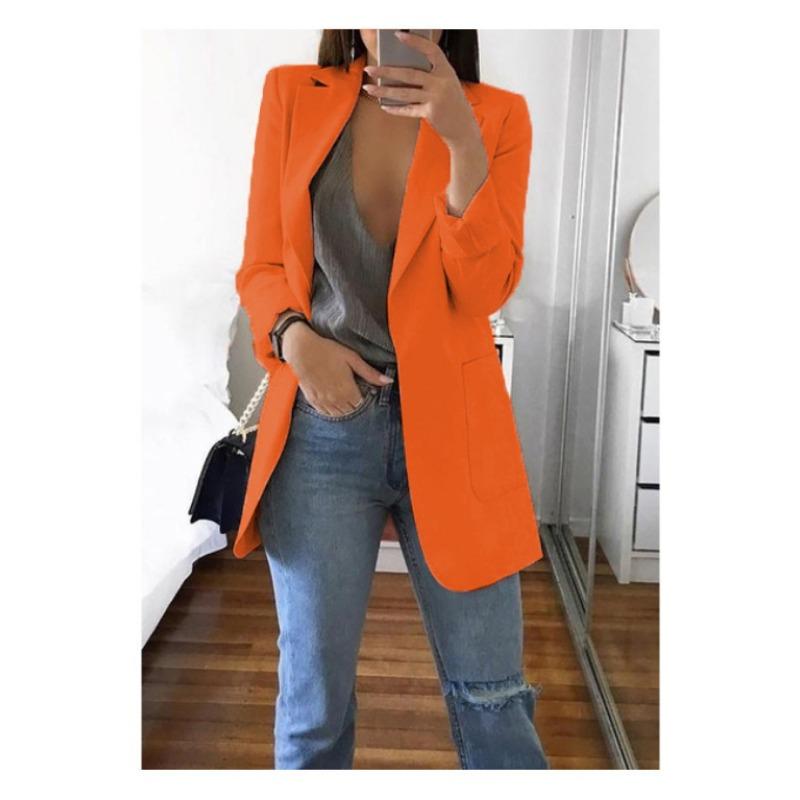 Mode Lässiger Revers Langarm Strickjacke Damen Anzugjacke Übergröße Slim Fit Frühling und Herbst Anzugkragen Elegant Büro Lange Mäntel Einfarbig Kleidung 5XL orange von Joom DACH