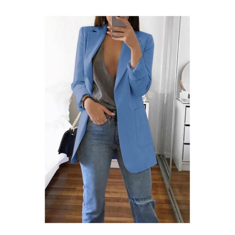 Mode Lässiger Revers Langarm Strickjacke Damen Anzugjacke Übergröße Slim Fit Frühling und Herbst Anzugkragen Elegant Büro Lange Mäntel Einfarbig Kleidung L von Joom DACH