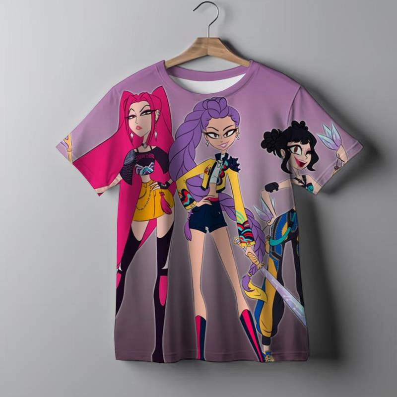Mode Lässiges Kinder-T-Shirt Kreativ Bunt KPop Dämonenjäger Coole Mädchen Bequem Weich Kurzarm T-Shirt 130 von Joom DACH